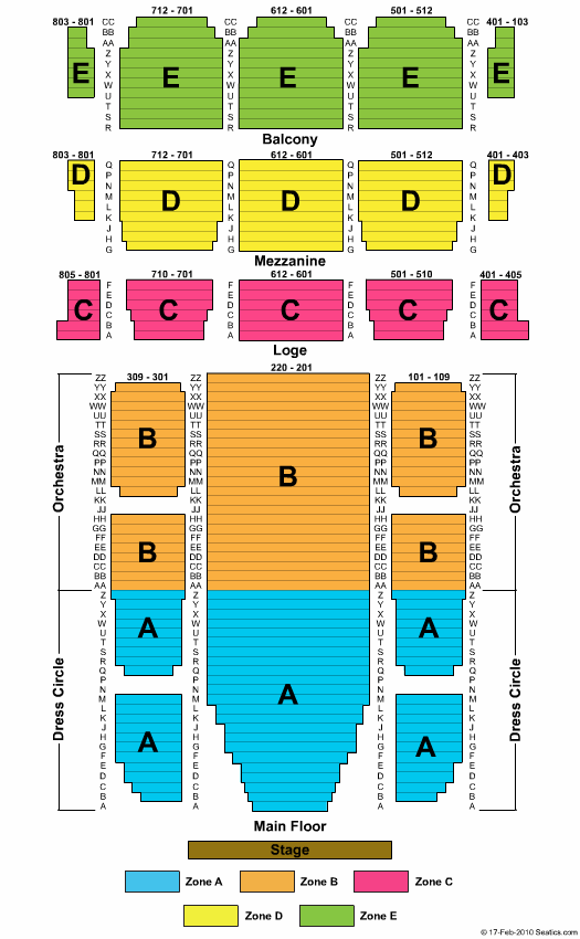 Allen Theatre End Stage Zone Seating Chart
